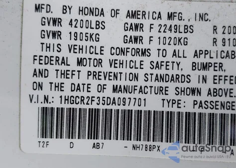 2013 Honda Accord Lx из США, поврежденный, VIN 1HGCR2F35DA097701